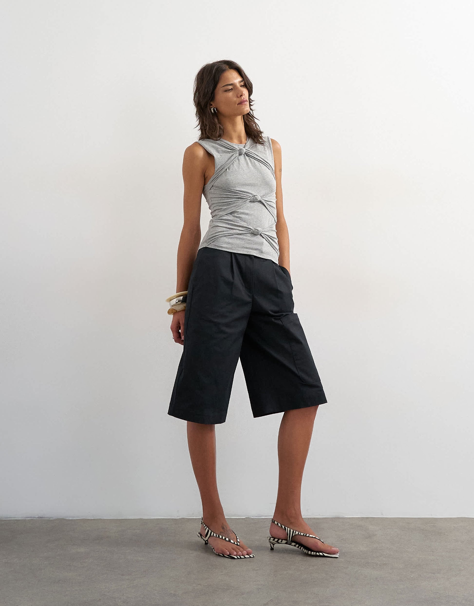 Topshop knot front detail top in grey marl