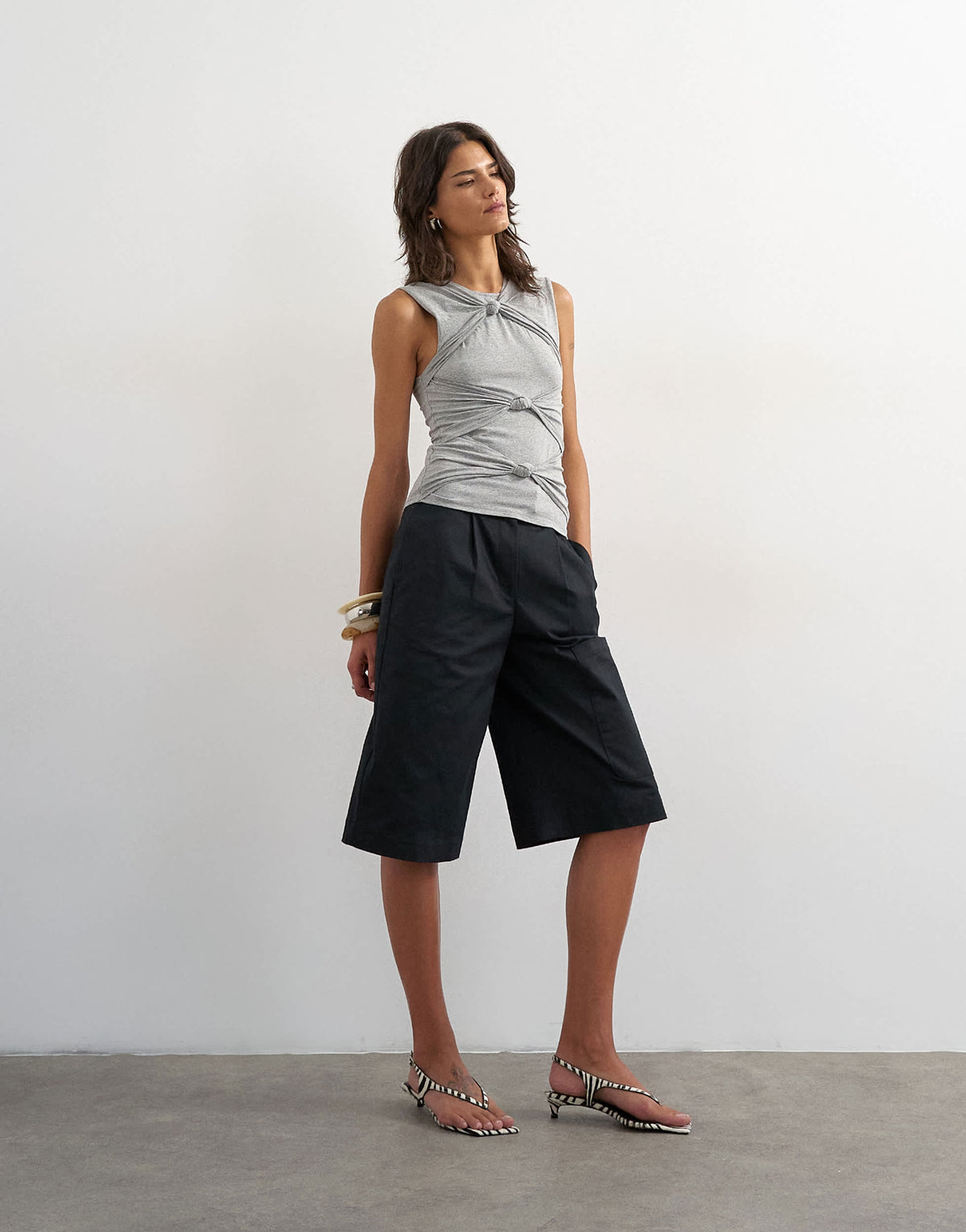 Topshop knot front detail top in grey marl