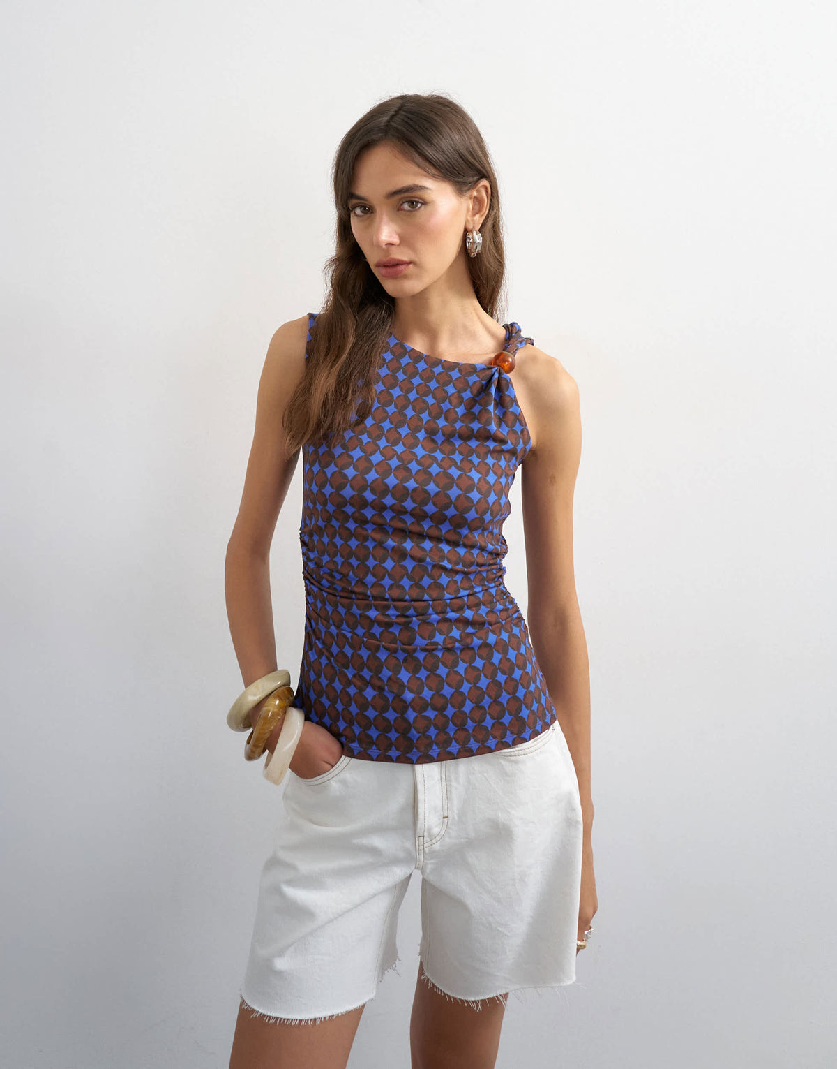Topshop geometric print beaded tank in blue