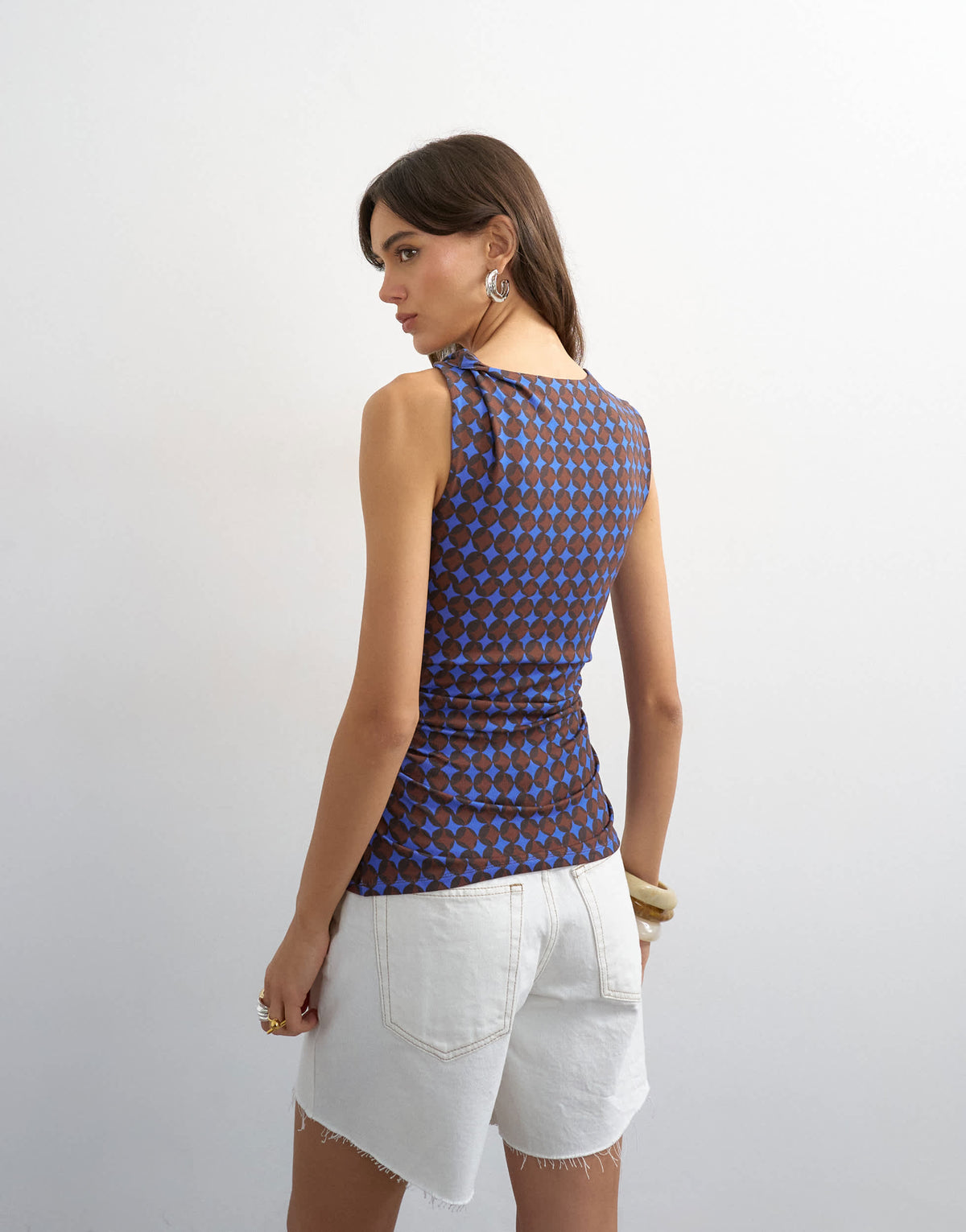 Topshop geometric print beaded tank in blue
