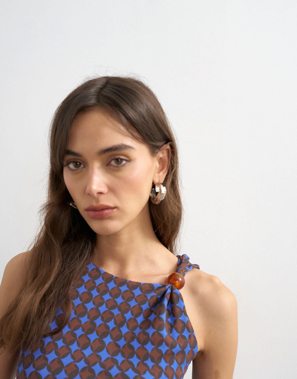 Topshop geometric print beaded tank in blue