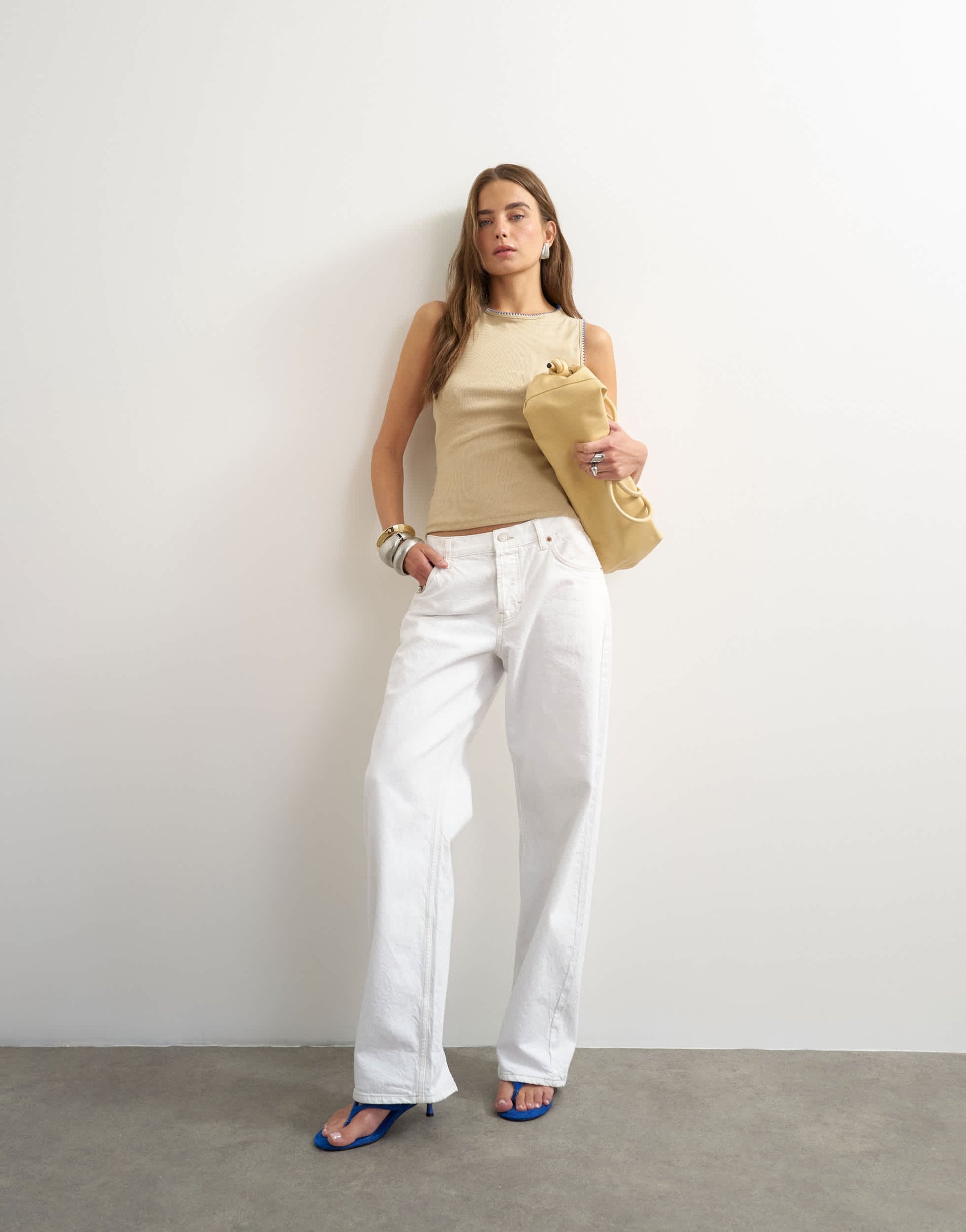 Topshop asymmetric racer back vest in tan