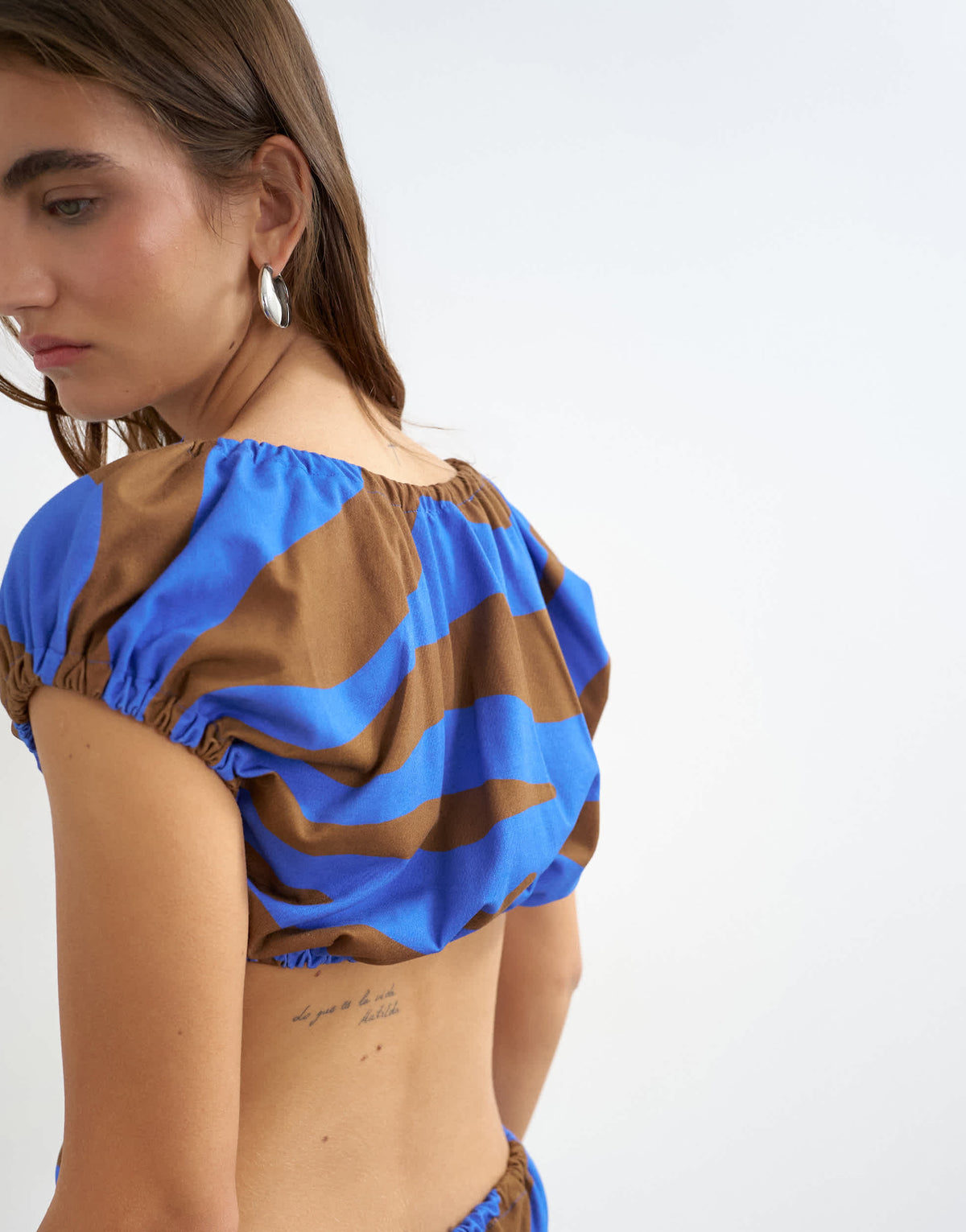 Topshop stripe ruched back cut out top in brown