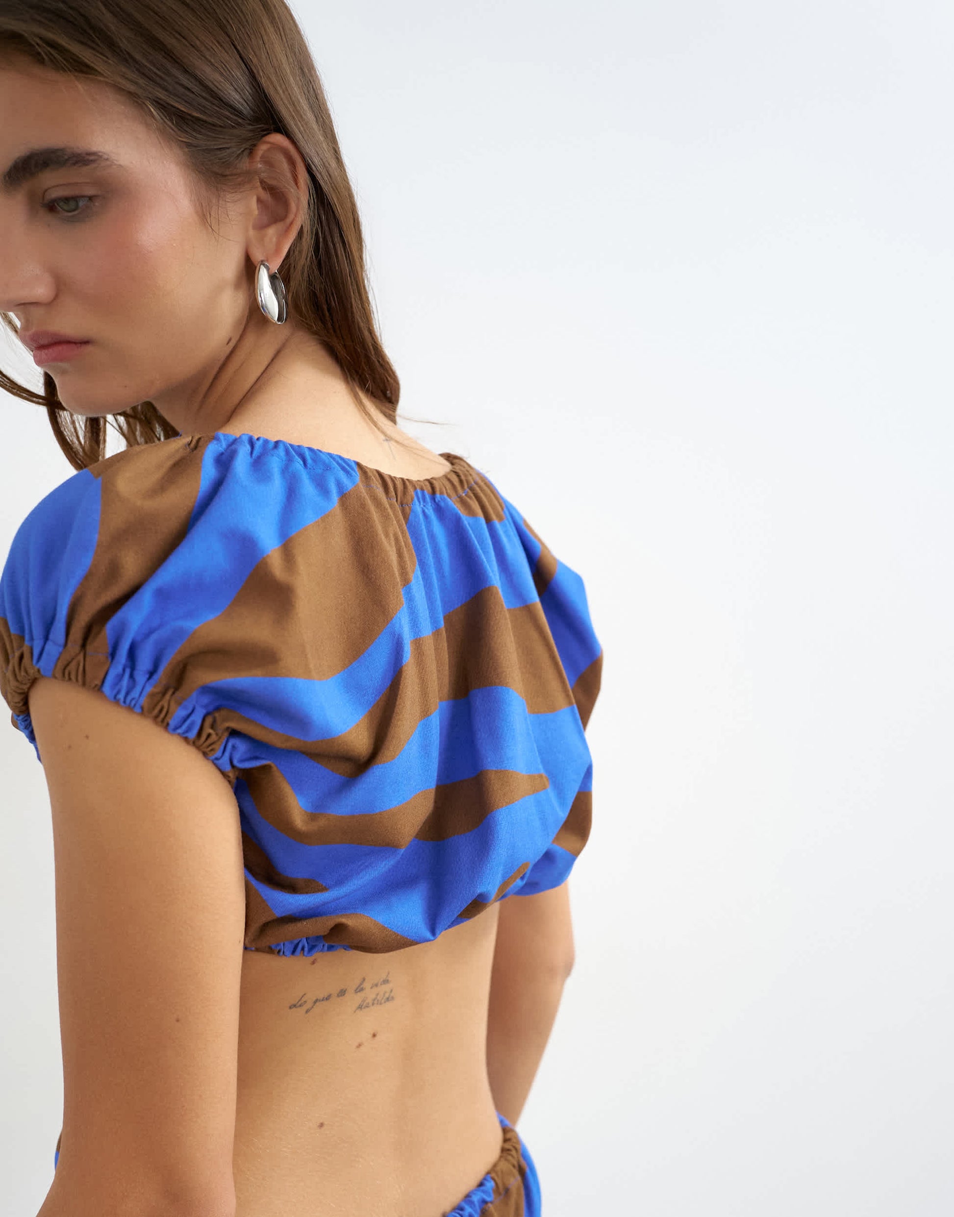 Topshop stripe ruched back cut out top in brown