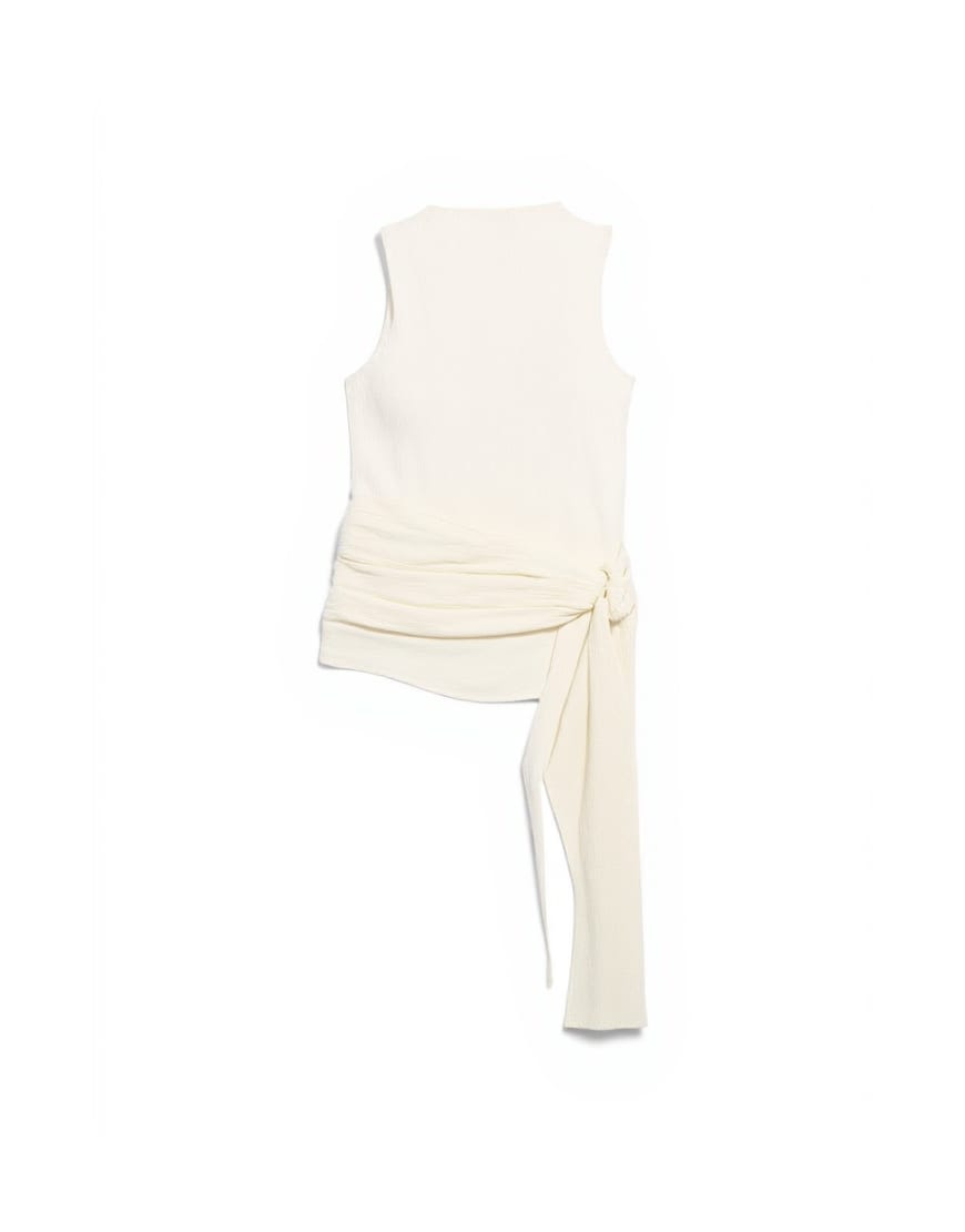 Topshop high neck top with tie detail in buttermilk
