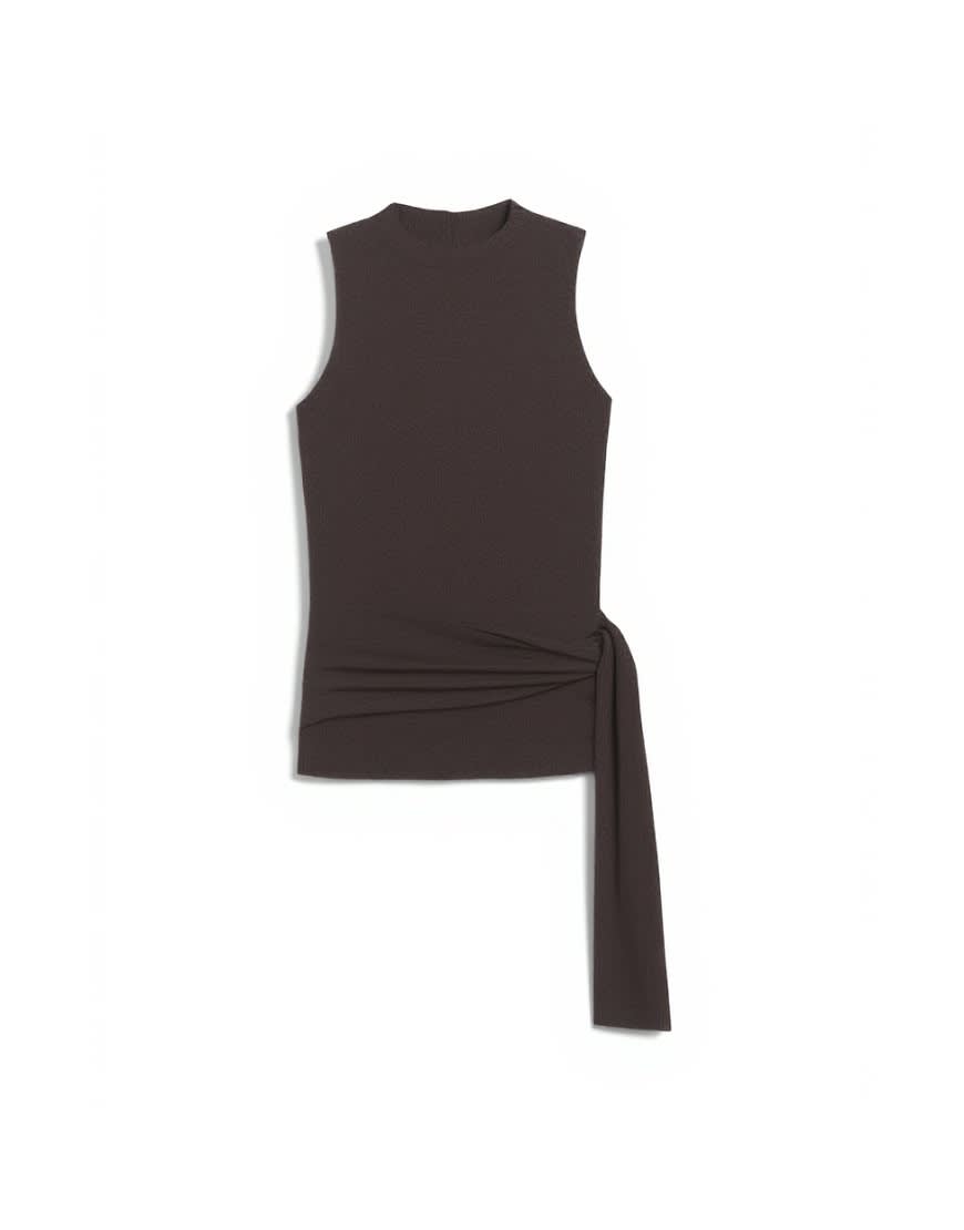 Topshop high neck top with tie detail in chocolate