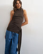 Topshop high neck top with tie detail in chocolate