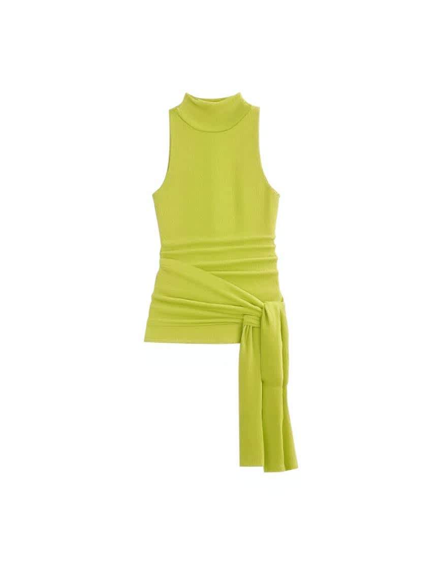 Topshop high neck top with tie detail in green