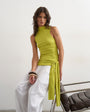 Topshop high neck top with tie detail in green