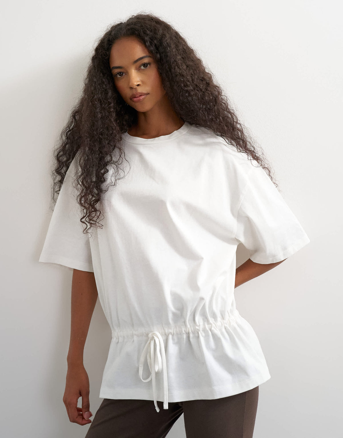 Topshop tie waist tee in white