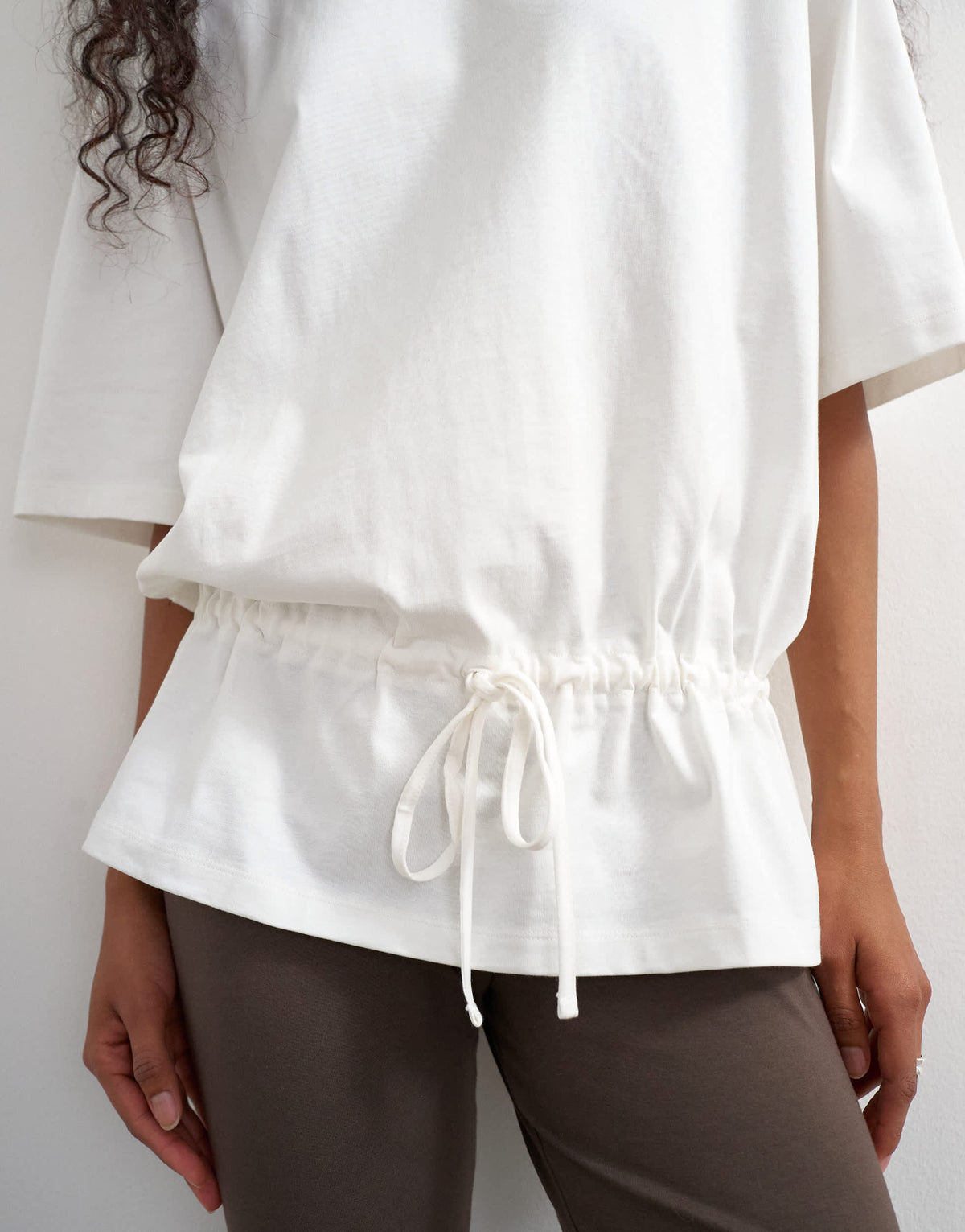 Topshop tie waist tee in white