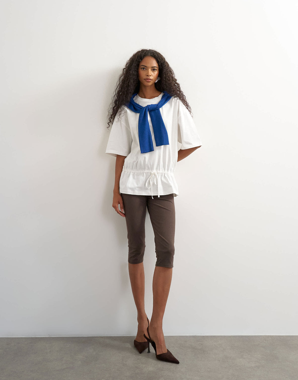 Topshop tie waist tee in white