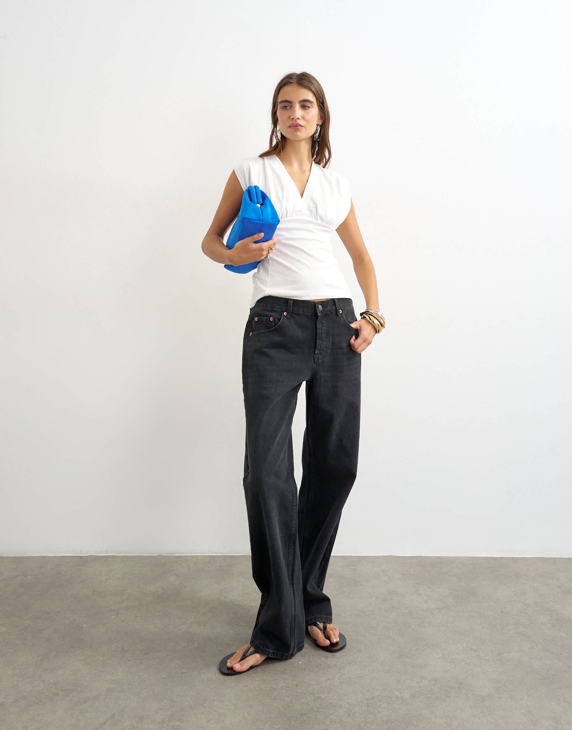 Topshop v-neck structured waist top in ecru