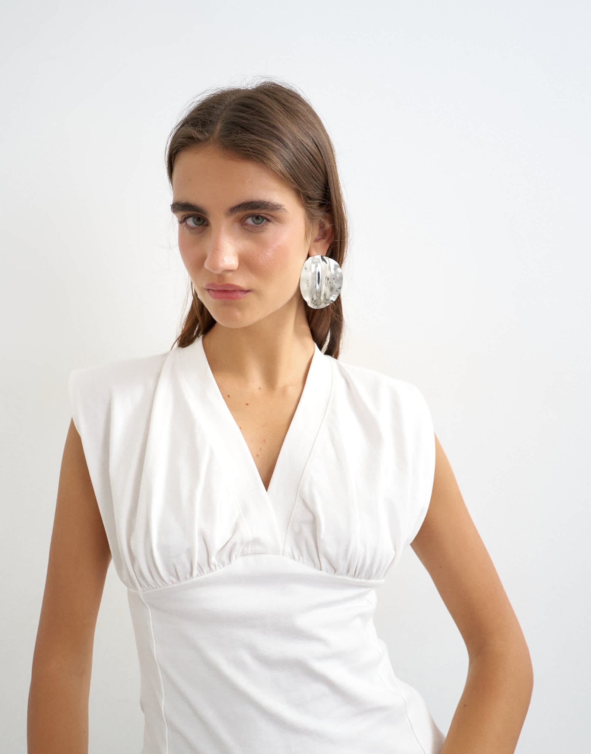 Topshop v-neck structured waist top in ecru