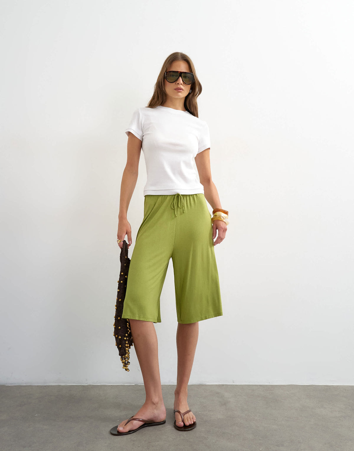 Topshop viscose jersey board short in green