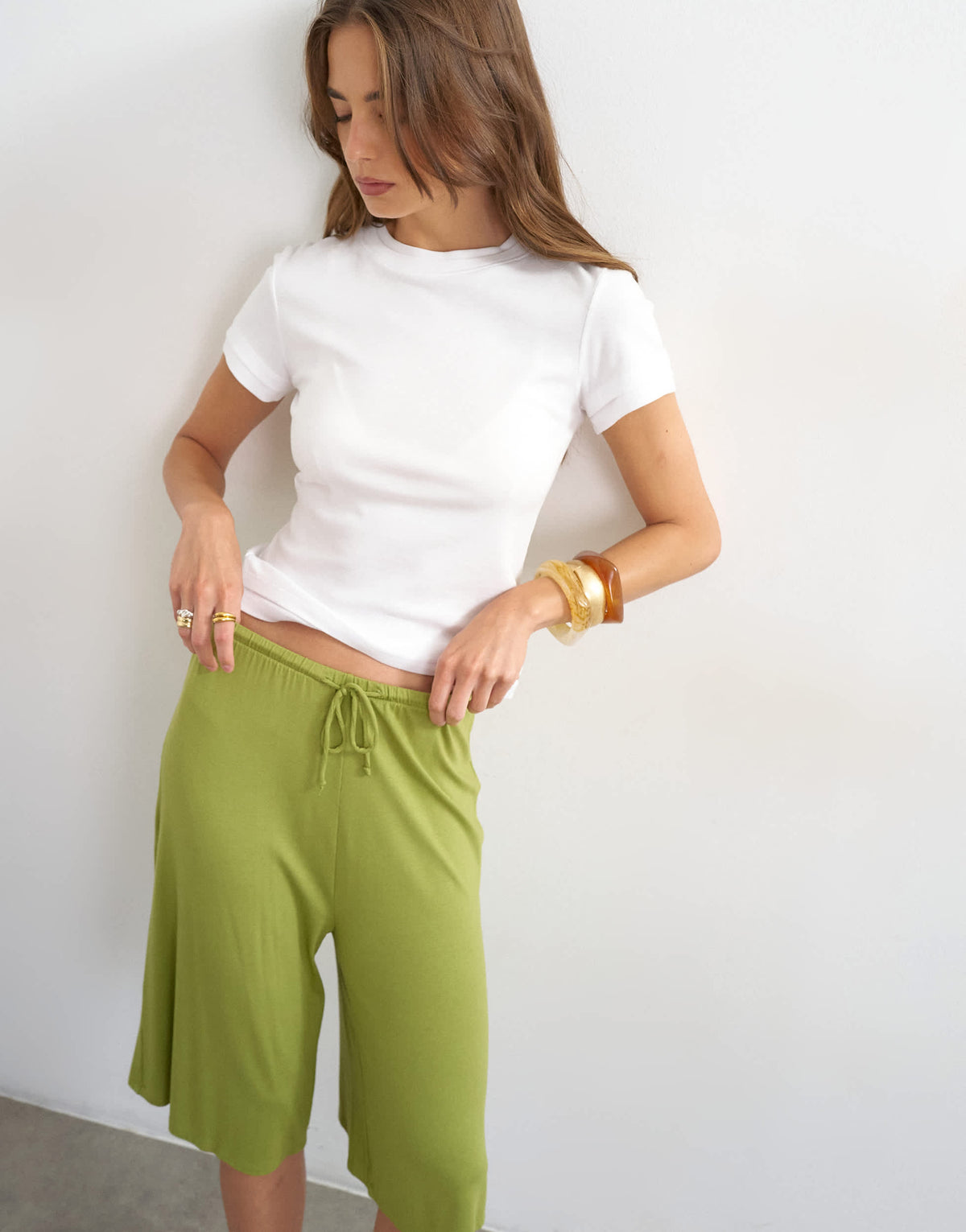 Topshop viscose jersey board short in green