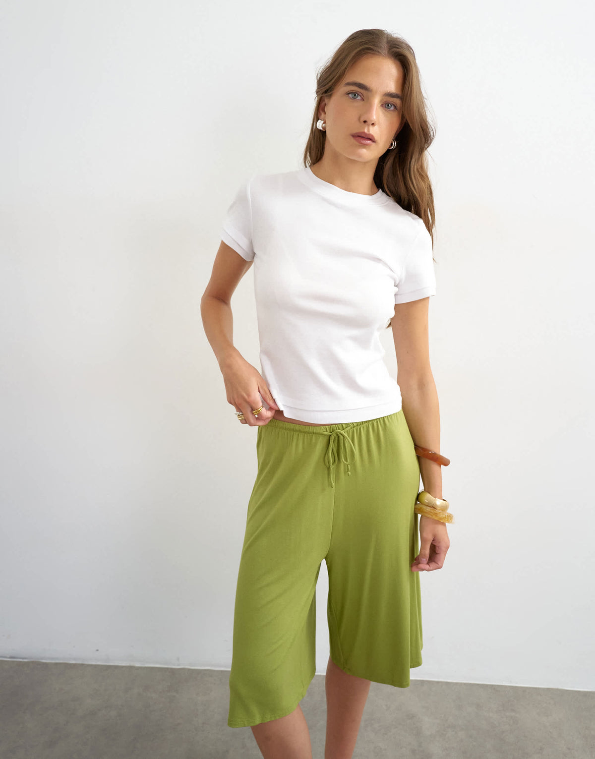 Topshop viscose jersey board short in green