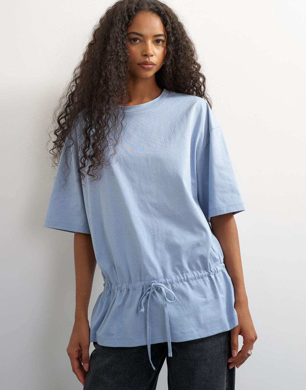 Topshop tie waist tee in dusty blue