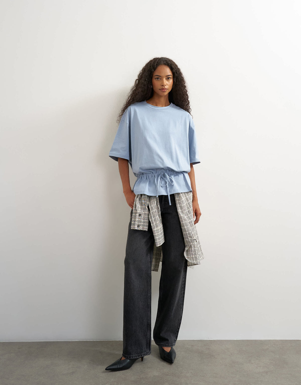 Topshop tie waist tee in dusty blue