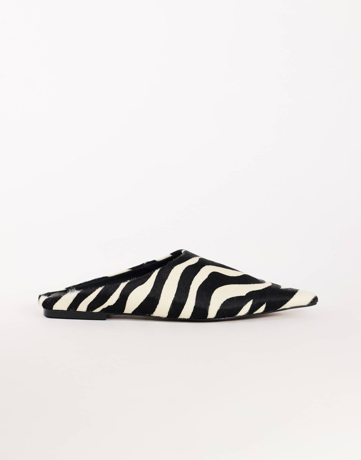 Topshop Dawn flat pointed shoe in zebra print hair on real leather