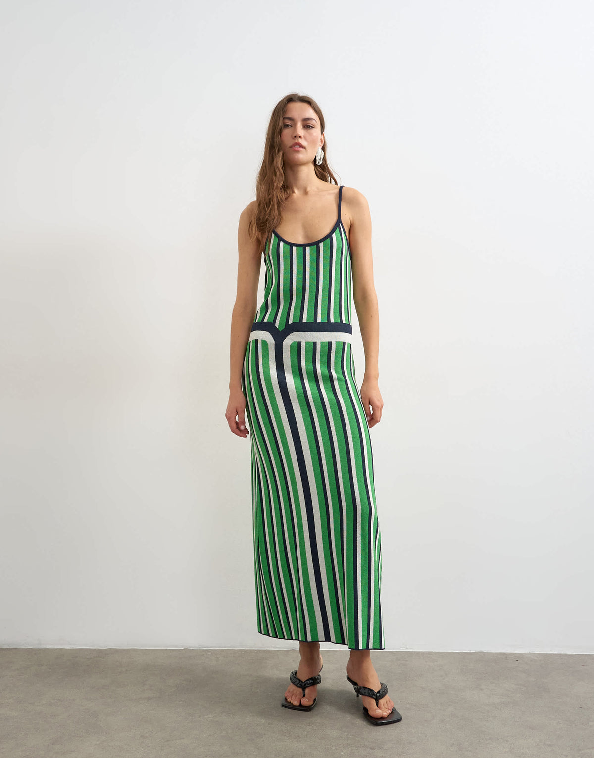 Topshop knitted stripe maxi dress in blue and green