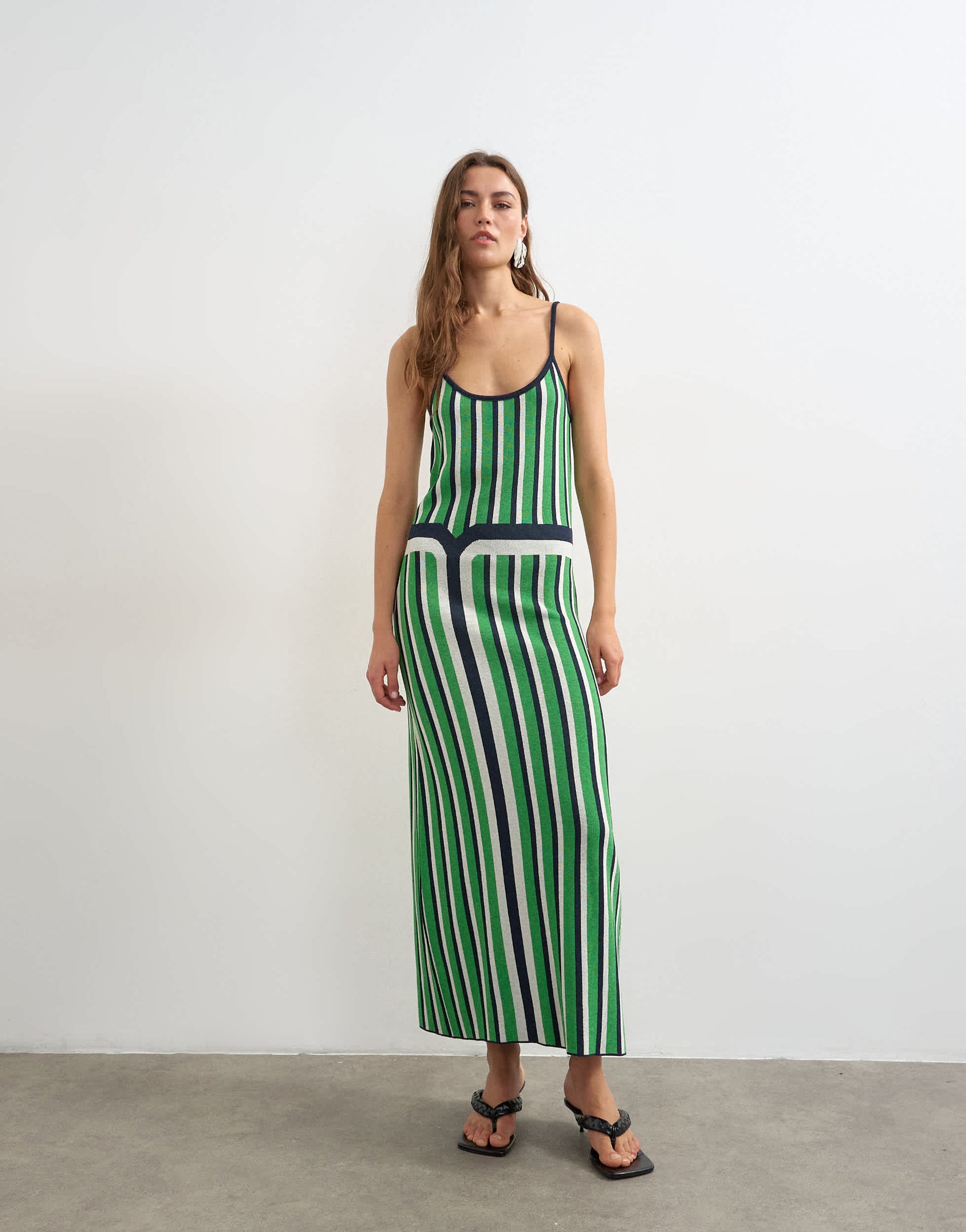 Topshop knitted stripe maxi dress in blue and green