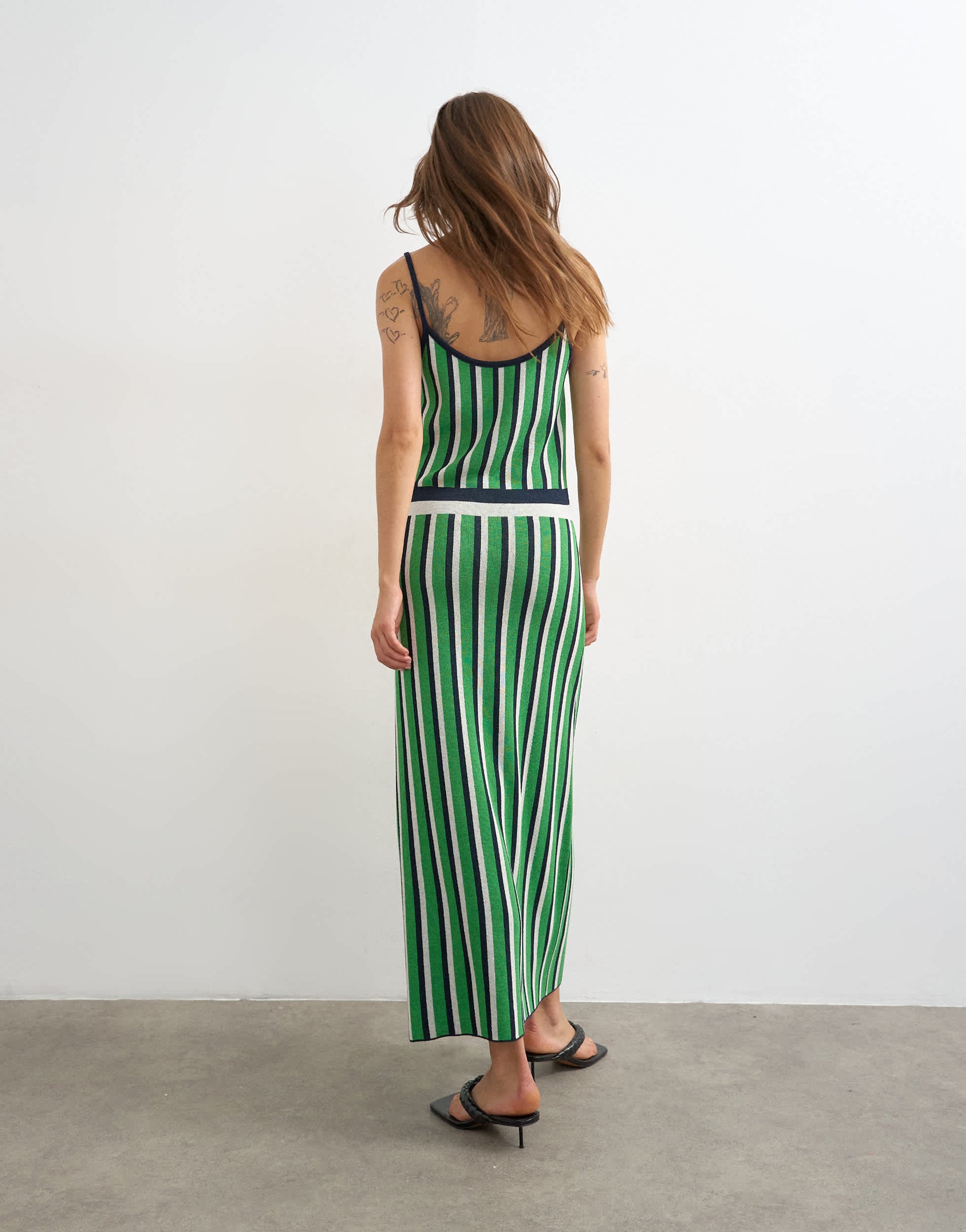 Topshop knitted stripe maxi dress in blue and green