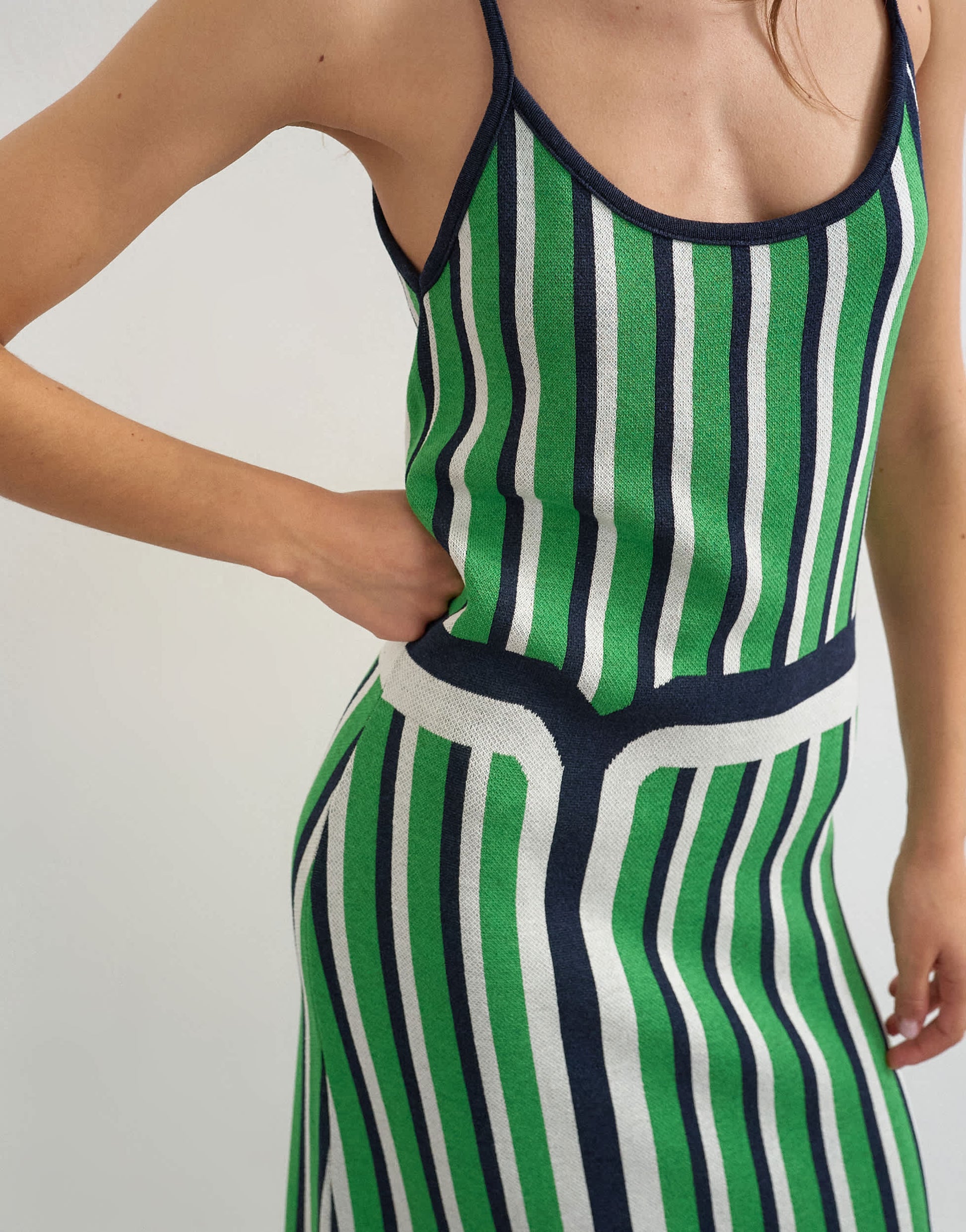 Topshop knitted stripe maxi dress in blue and green