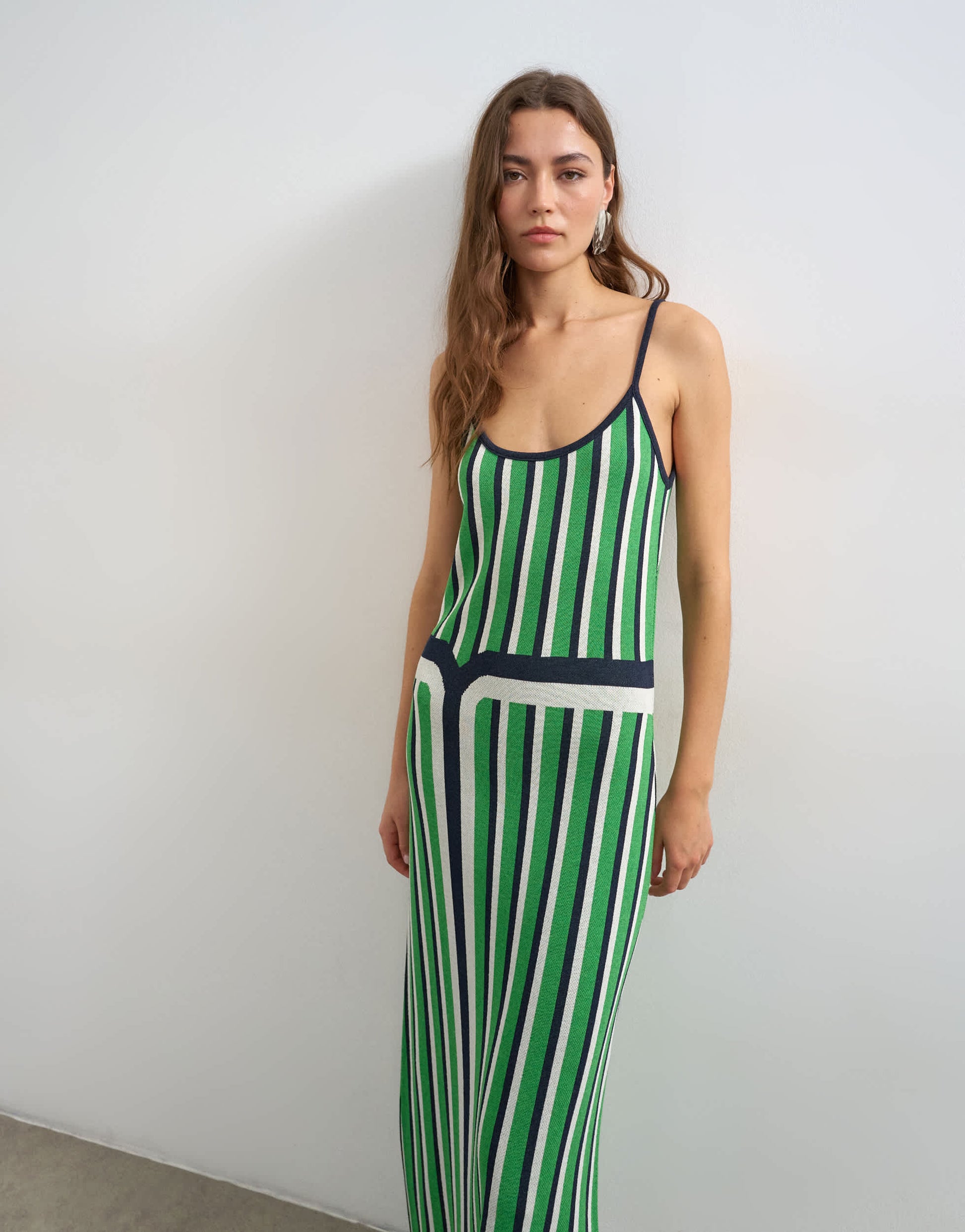 Topshop knitted stripe maxi dress in blue and green