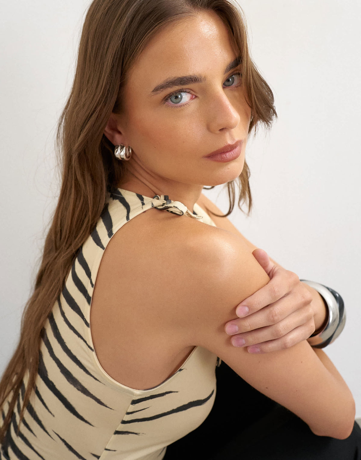 Topshop printed microfibre fold over tie shoulder top in zebra