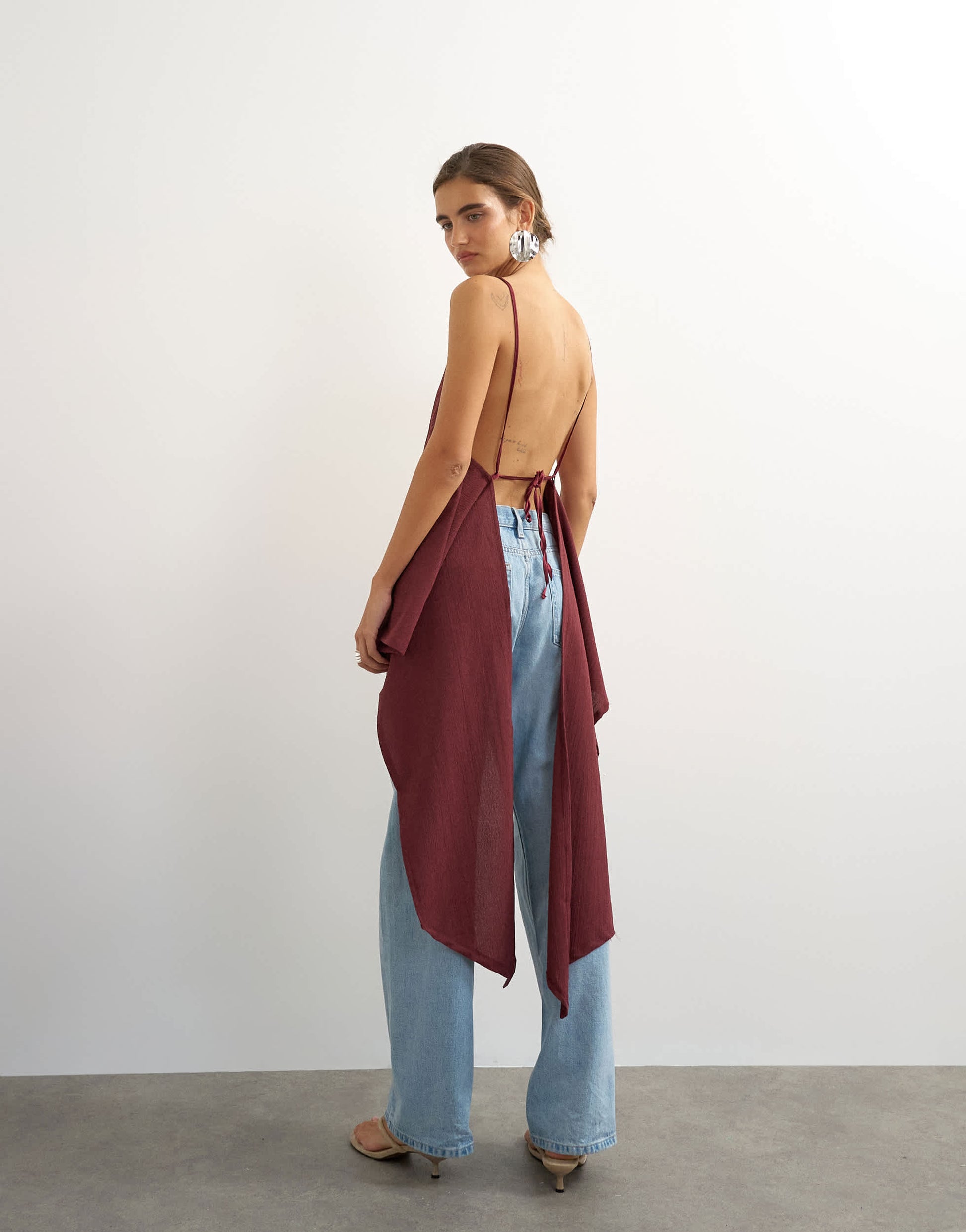 Topshop tie back drape detail top in plum