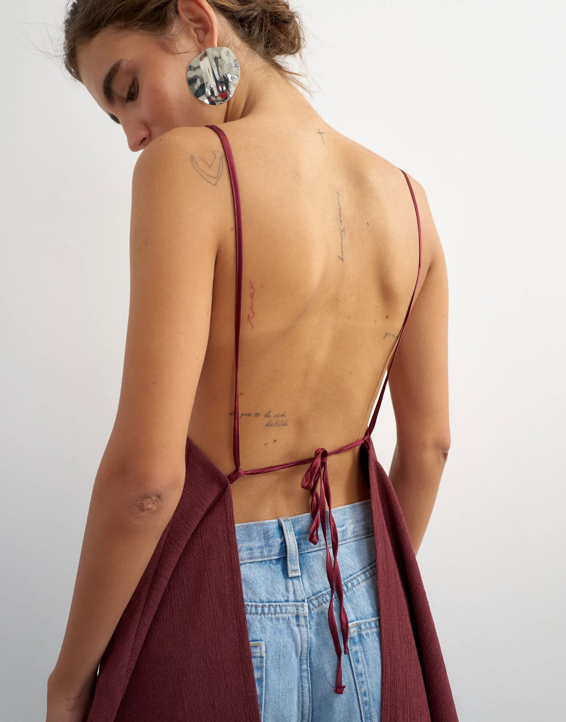 Topshop tie back drape detail top in plum