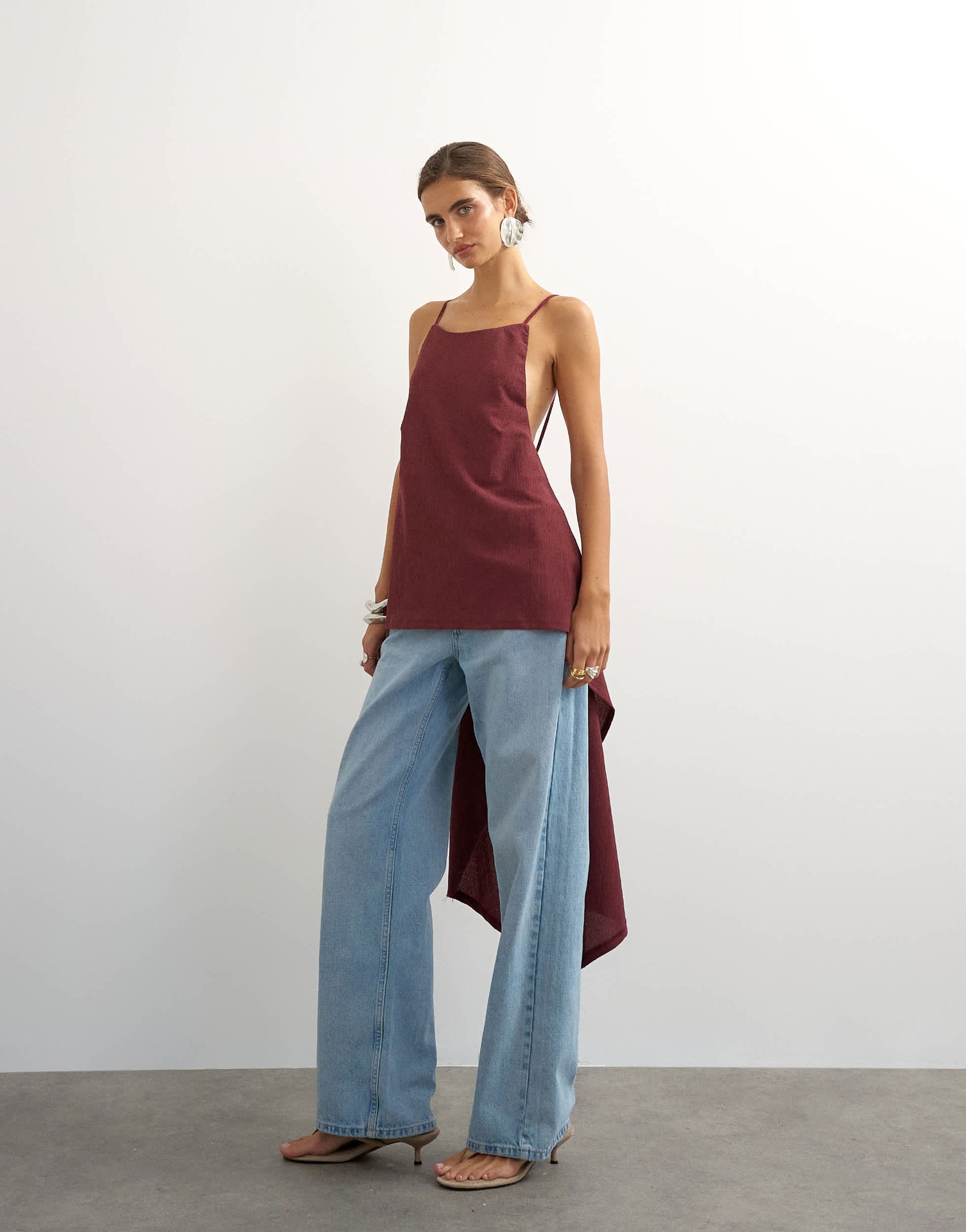 Topshop tie back drape detail top in plum