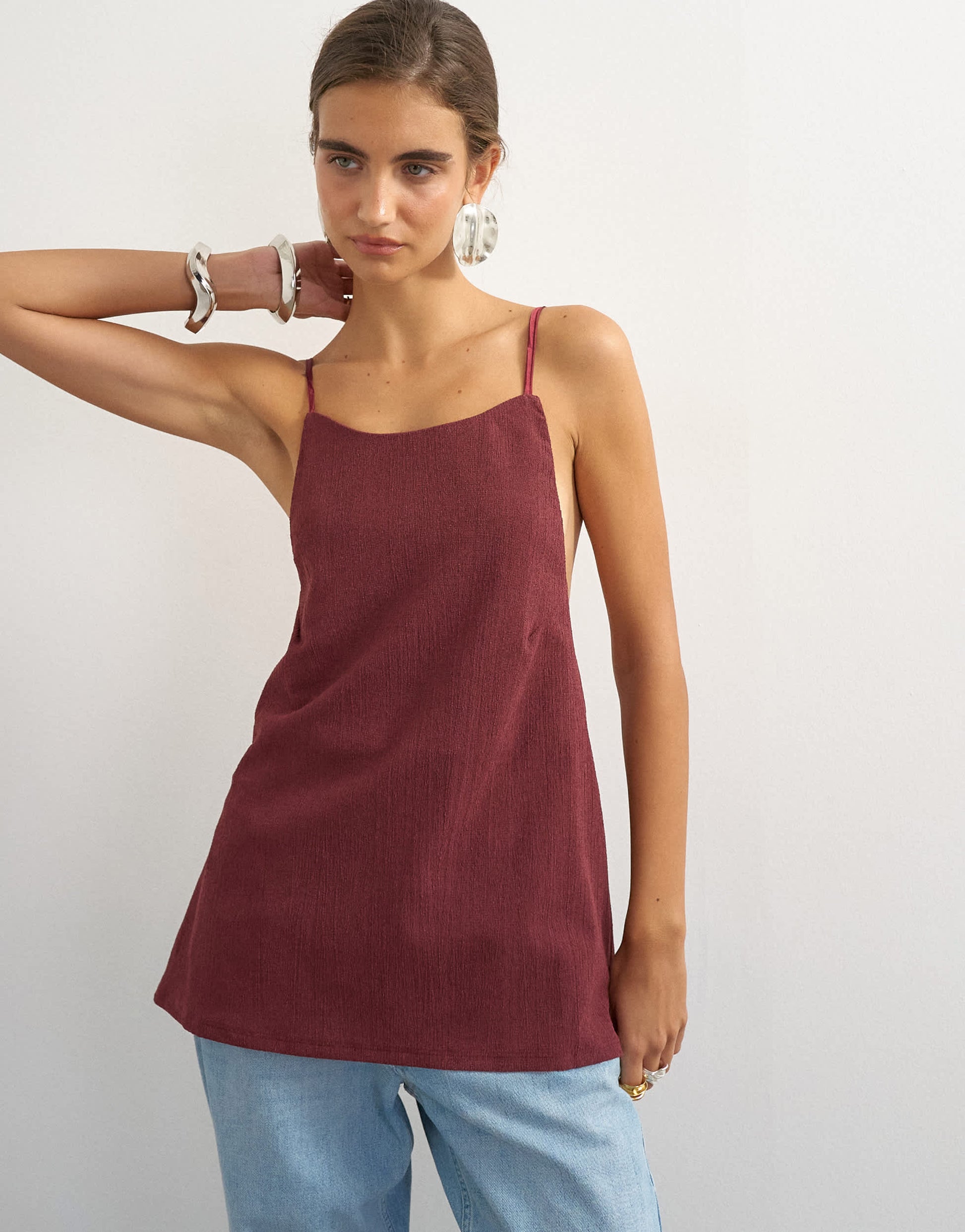 Topshop tie back drape detail top in plum