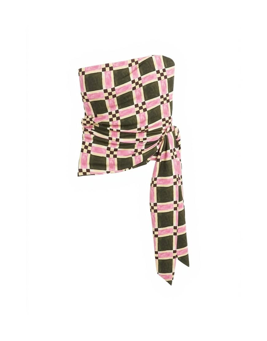 Topshop check print tie detail bandeau top in green