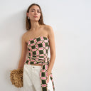 Topshop check print tie detail bandeau top in green