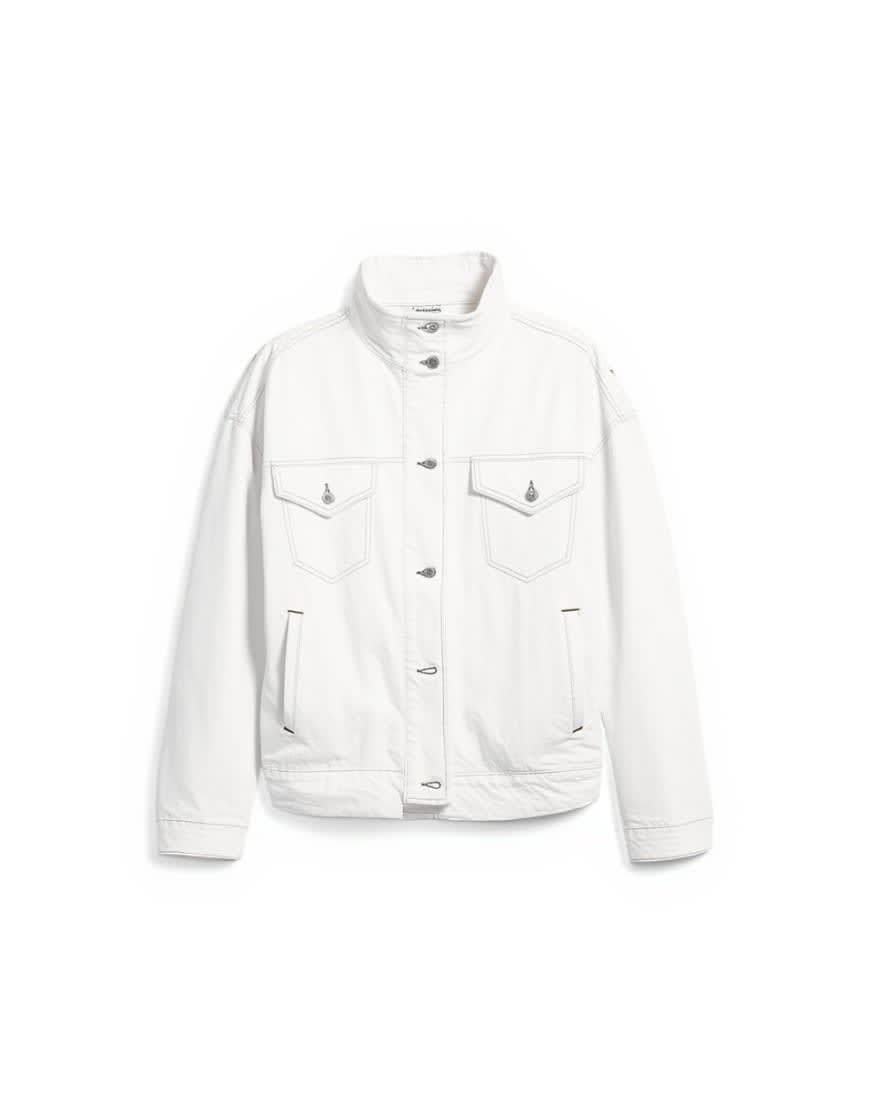 Topshop denim funnel neck elastic hem detail jacket in bone