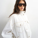 Topshop denim funnel neck elastic hem detail jacket in bone
