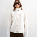 Topshop denim funnel neck elastic hem detail jacket in bone