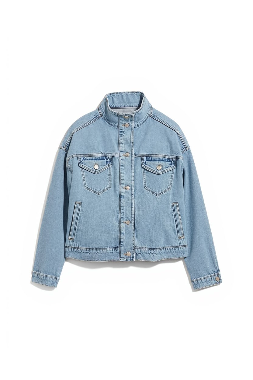 Topshop denim funnel neck elastic hem detail jacket in bleach
