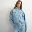 Topshop denim funnel neck elastic hem detail jacket in bleach