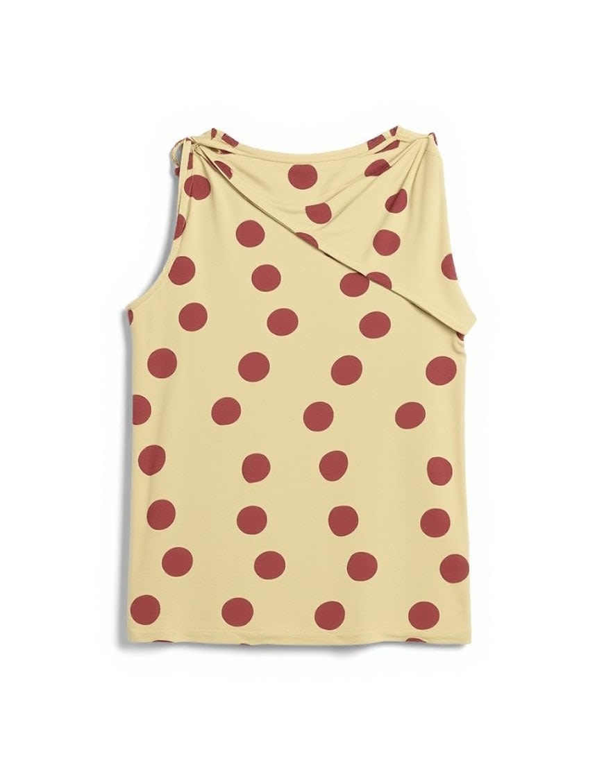 Topshop polka dot microfibre fold over tie shoulder top in green
