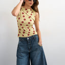 Topshop polka dot microfibre fold over tie shoulder top in green