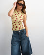 Topshop polka dot microfibre fold over tie shoulder top in green