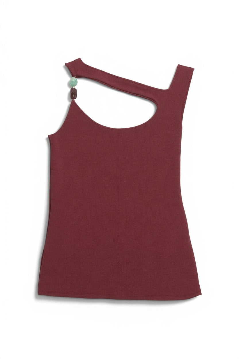 Topshop asymmetric detail beaded tank in mahogony