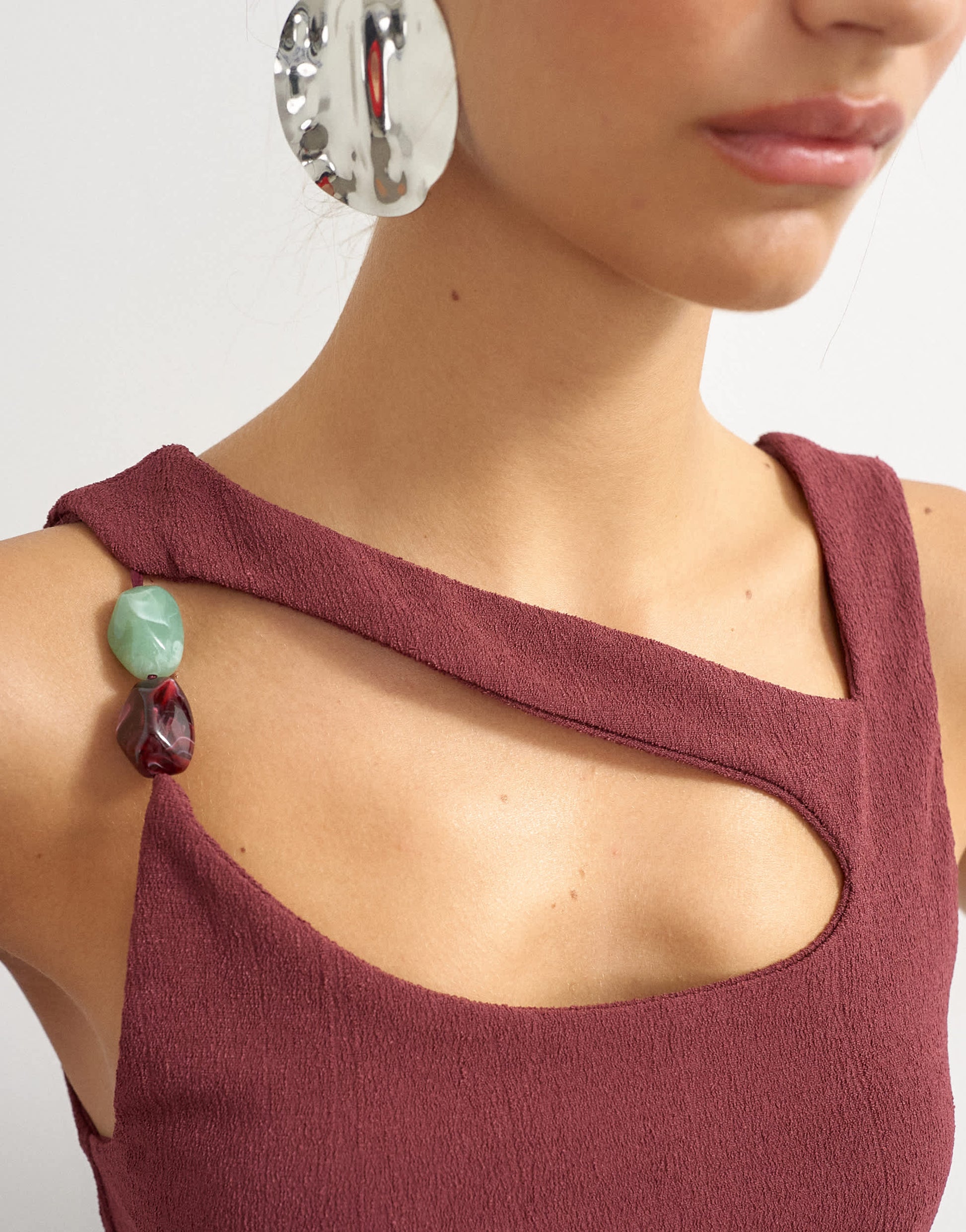 Topshop asymmetric detail beaded tank in mahogony