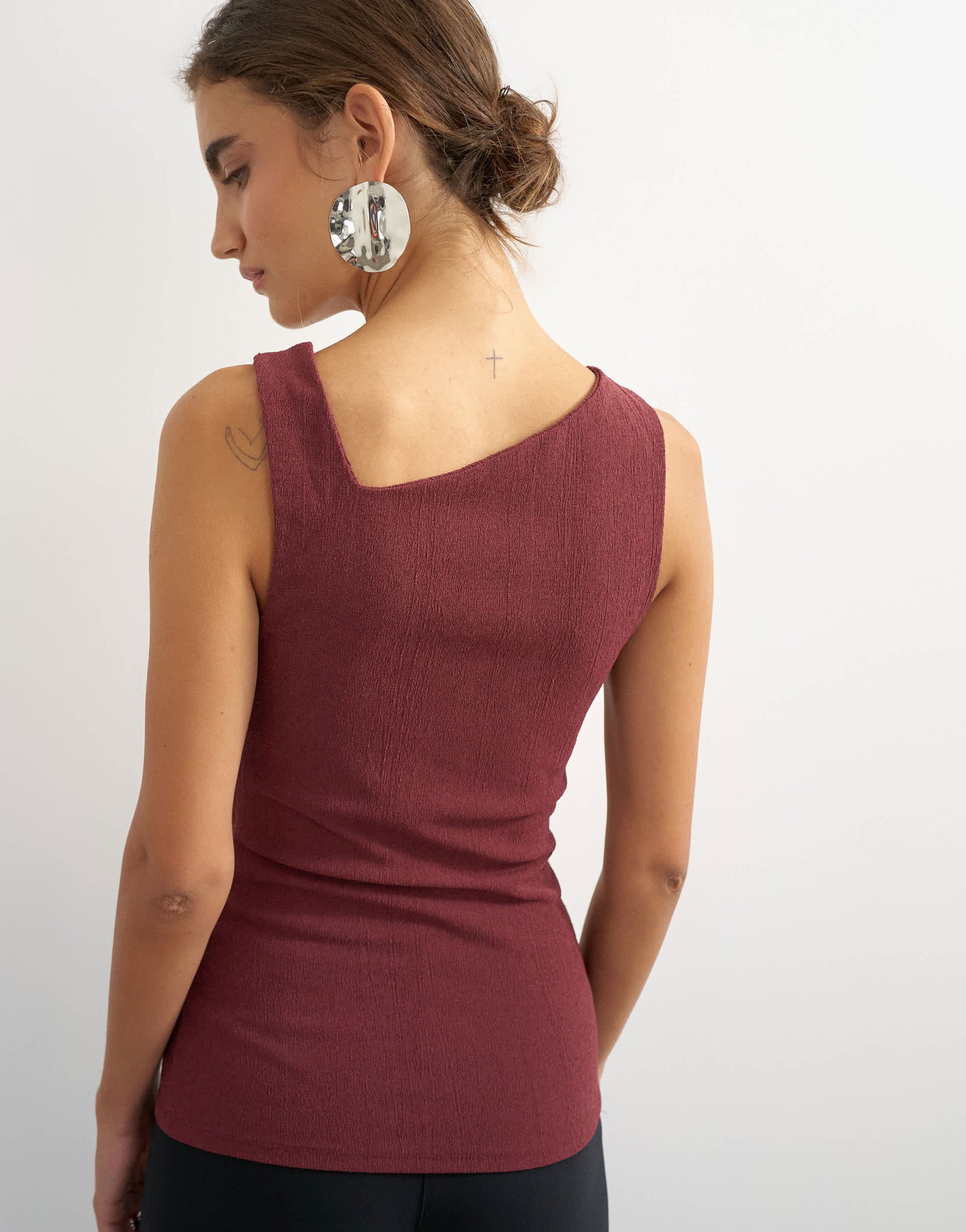 Topshop asymmetric detail beaded tank in mahogony