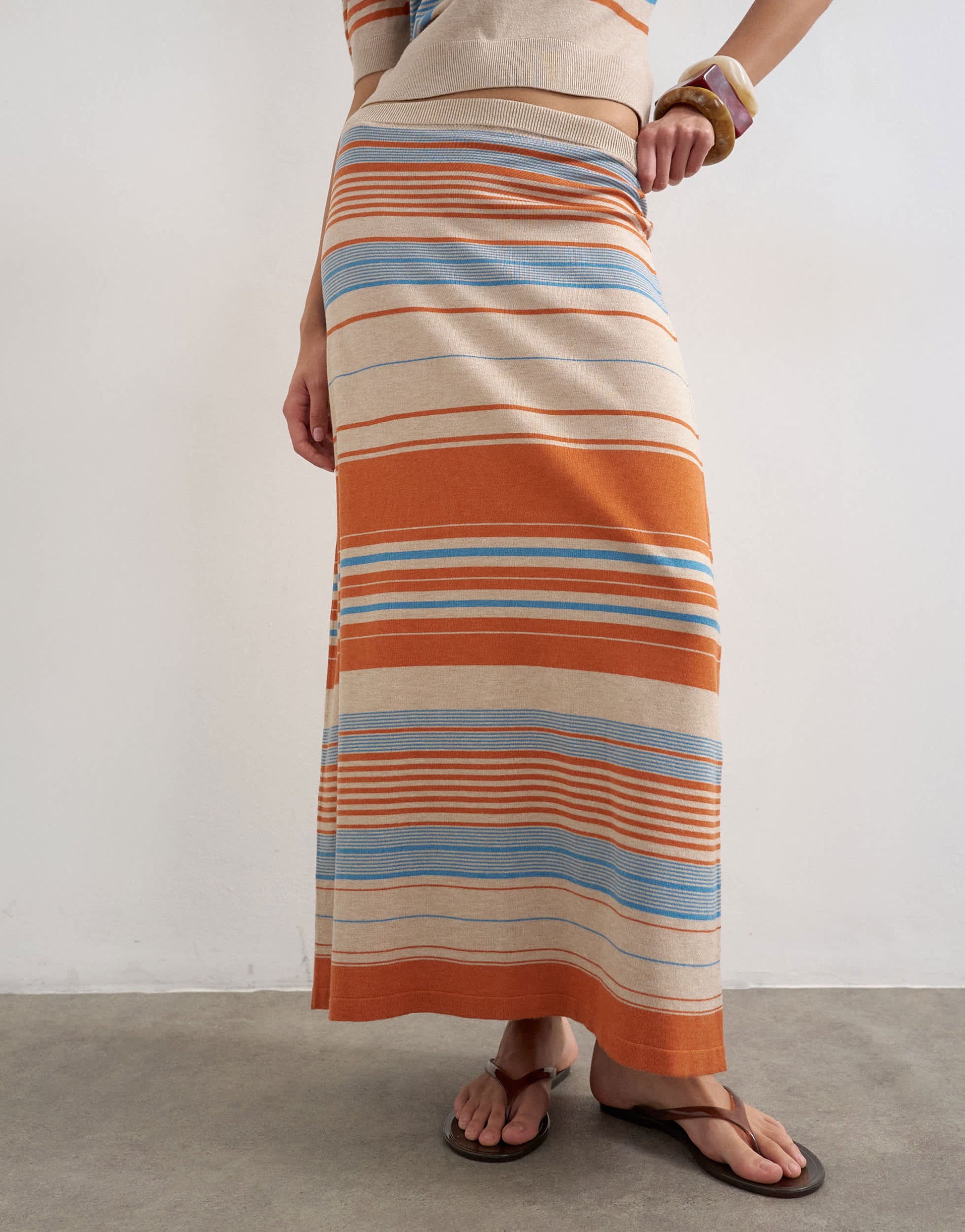 Topshop knitted maxi stripe skirt co-ord in blue multi