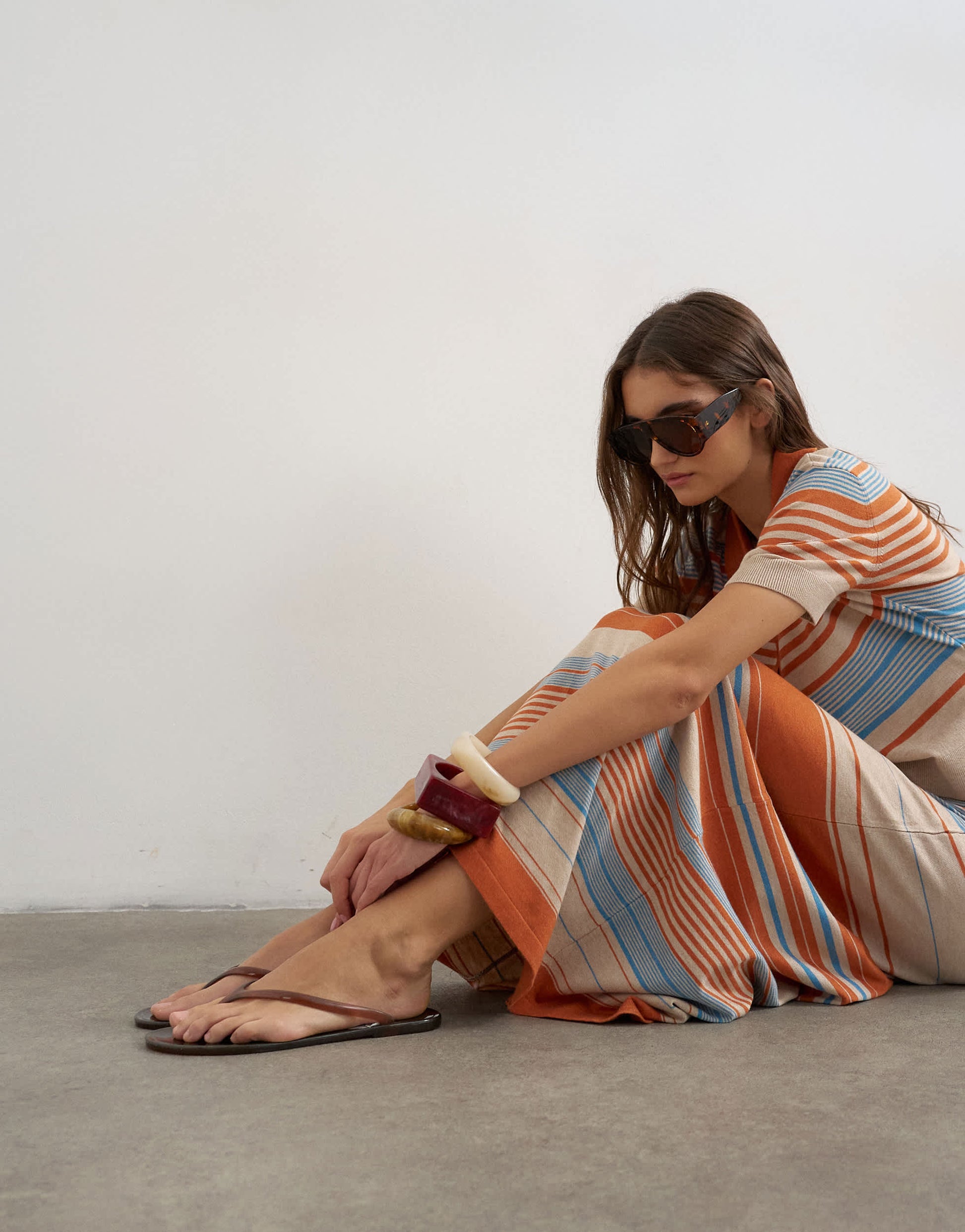 Topshop knitted maxi stripe skirt co-ord in blue multi