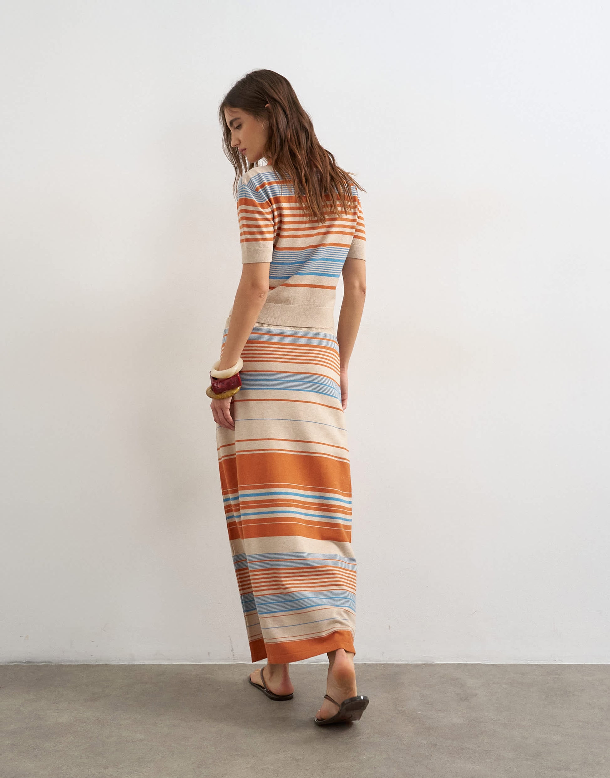 Topshop knitted maxi stripe skirt co-ord in blue multi
